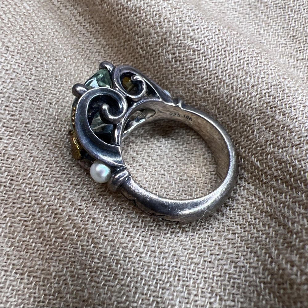 Ann king sterling silver 18K green amethyst/prasiolite pearl butterfly ring - Picture 7 of 16